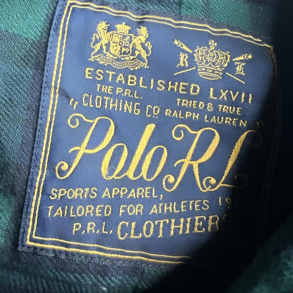 Polo Ralph Lauren Shirt Mens M Green Plaid Flannel Long Sleeve Military Patches